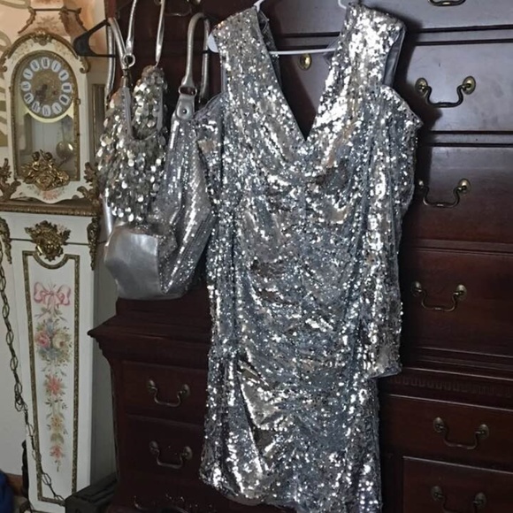 silver cold shoulder dress